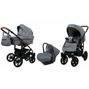 Babylux Optimal Grey Flex | 3v1 Kombinirani Voziček kompleti | Otroški voziček + Carrycot + Avtosedežem