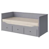 HEMNES Dnevna postelja+3 pr/2 post vložka, siva/Vannareid zelo čvrst, 80x200 cm