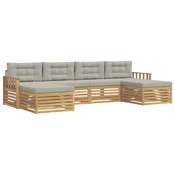 Setovi sofa 6 pcs Bijela i svjetlosiva Čvrsto drvo akacije