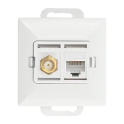 F tip uticnica + Jednostavna telefonska uticnica RJ-45 Cat6 Perla, TV/F+RJ45/P, bijela