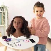 Česalna glava za frizerko z temnimi lasmi My Beauty Styling Head Smoby ustvarjanje frizur z 23 dodatki