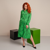 Dolga srajčna zelena obleka z geometrijskim vzorcem 13970