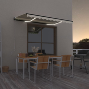 vidaXL Ročno zložljiva tenda z LED lučmi 350x250 cm krem