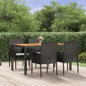 5-dijelni vrtni blagovaonski set s jastucima od poliratana crni Crna 80 x 80 x 74 cm