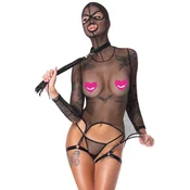 Bad Kitty Net Basque with Head Mask & Long Sleeves Set - L
