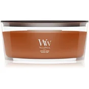 Woodwick Saffron Smoke dišeča sveča z lesenim stenjem 453.6 g
