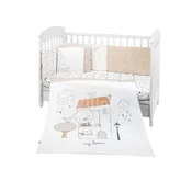 Set posteljine za krevetac sa ogradicom My Teddy, Braon-beli