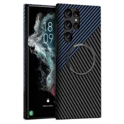 GS Ovitek za Samsung Galaxy S22 Ultra, tanek karbonski Magsafe, črn/moder