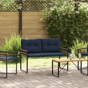 vidaXL Lesena ležajna klop z blazino Mornarsko modra 114 x 55 x 77 cm