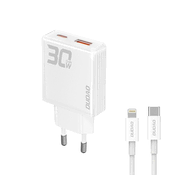 slomart Omrežni polnilnik GaN Dudao A30EUL 30W USB-A/USB-C + kabel USB-C - Lightning - bel