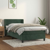 Greatstore Box spring postelja z vzmetnico temno zelena 90x200 cm žamet