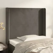 Vidaxl Vzglavje z ušesi temno sivo 83x16x118/128 cm žamet