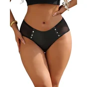 Black Sexy PU Leather Mesh Rivet Women Underwear M
