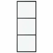 Vidaxl Drsna vrata s 3 paneli ESG steklo in aluminij 76x205 cm črna