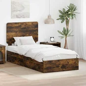 Vidaxl Konstrukcija postelje s predalom Dimljeni oreh 100 x 200 cm