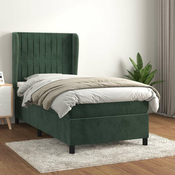 vidaXL Box spring postelja z vzmetnico temno zelena 100x200 cm žamet