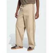 adidas Hlače iz tkanine 3 Stripes Pleated Trousers KE4175 Bež Regular Fit