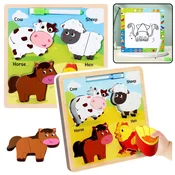 slomart Lesena sestavljanka 2v1 LEAN TOYS - Domače živali s tablico