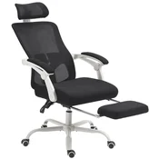 HOMCOM Pisarniški stol ergonomski nagibni 135° z opora za noge, pisarniški vrtljivi stol z ledvena opora 2D, naslon za glavo 2D, nastavljiva višina, v mreži, črna