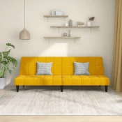 VIDAXL kavč dvosed z ležiščem, žamet, rumena, 200x84,5x69 cm