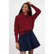 Trendyol Claret Red Wide Pattern Turndown Collar Zippered Knitwear Cardigan