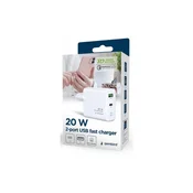 GEMBIRD hitri polnilec USB A/C PD/QC 3.0 2 porta 20W / 2.1A (TA-UC-PDQC20L-W-01) LED indikator (prikaz stanja polnjenja), (5000115357)