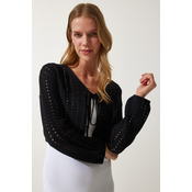 Happiness Istanbul Womens Black Openwork Knitwear Bolero Cardigan