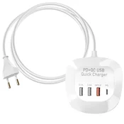 LINQ LinQ, Mini večportna polnilna postaja 3 USB + kompaktni kabel USB 1 m, Bela, (5000213753)