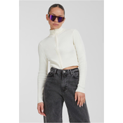 Womens sweater with a zipper with cropped rib knit whitesand