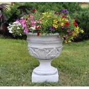 Casa Padrino baroque garden decorative flower pot white H. 44 cm - Round baroque style plant pot - Baroque garden decoration - Baroque terrace decoration - Baroque decoration accessories