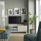 BESTA TV stalaža s vratima, bela Lappviken/Stubbarp/svetlosiva/bež, 120x42x48 cm