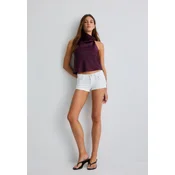 Stradivarius Satenski Top S Americkim Izrezom Purple Xl