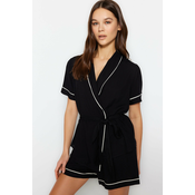 Trendyol Black Belted Piping Detailed Viscose Shirt-Short Woven Pajamas Set