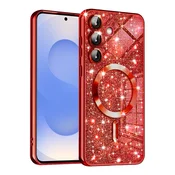 TPU gel ovitek Techsuit Luxury Glitter MagSafe za Samsung Galaxy S25 - red