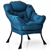 Northix Oblazinjen fotelj kovinski okvir modra 75x81x94 cm stranski žep