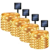 KJB Solarna svetlobna veriga 12 m, 100 LED, topla bela svetloba, 4 kosi