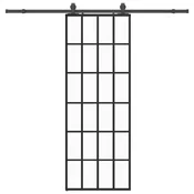 Vidaxl Drsna vrata z opremo črna 76x205 cm ESG steklo