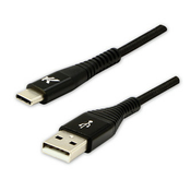 Logo Kabel USB (2.0), USB A moški - USB C moški, 2 m, 480 Mb/s, 5V/3A, črn, škatla, najlonski oplet, aluminijast pokrov priključka