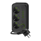 Produživac sa prekidacem LINEA 3x230V + 5xUSB A/C SCHUKO 3 m crna