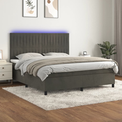 Greatstore Box spring postelja z vzmetnico LED temno siva 180x200 cm žamet