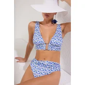 Trendyol Blue-Multicolored Animal Diver/Scuba Strappy Bikini Above