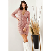 Olalook Womens Dry Rose Sweater with Zipper and Braids Dress