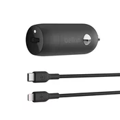 BELKIN Belkin, Polnilec za avto USB-C 30W iPhone Lightning kabel vključen, Črna, (5000065638)