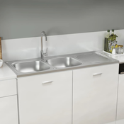 vidaXL Dvojno kuhinjsko pomivalno korito srebrno 1200x600x155 mm