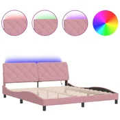 Vidaxl Posteljni okvir z LED brez vzmetnice roza 180x200 cm žamet