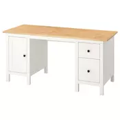 HEMNES Radni sto, belo bajcovano/svetlosmeda, 155x65 cm
