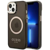 Guess Maska za iPhone 14 Plus Gold Outline Translucent Black MagSafe