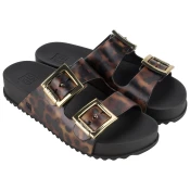 Fragrant Womens Slippers With Buckles Leopard Brown ZAXY