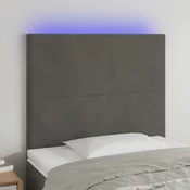 Vidaxl LED posteljno vzglavje temno sivo 90x5x118/128 cm žamet