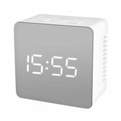 Malatec LED digitalna budilka z termometrom in ogledalom USB bela
